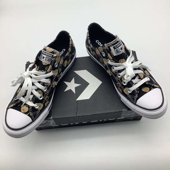 Converse Jack Purcell All Star Low Top Black Gold Key Print Sneakers NWT - Picture 1 of 9